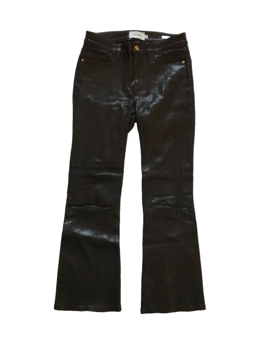 Frame Le Crop Mini Boot Leather Pants Womens 26 Black High Rise Waist Stretch - Picture 3 of 15